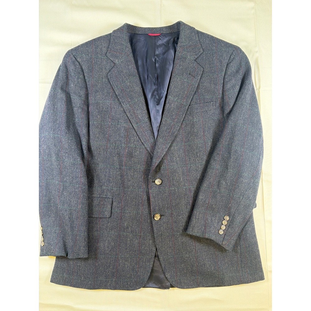 Vintage 80s Jos A Bank Executive Collection Wool Herringbone Blazer Gray 46R